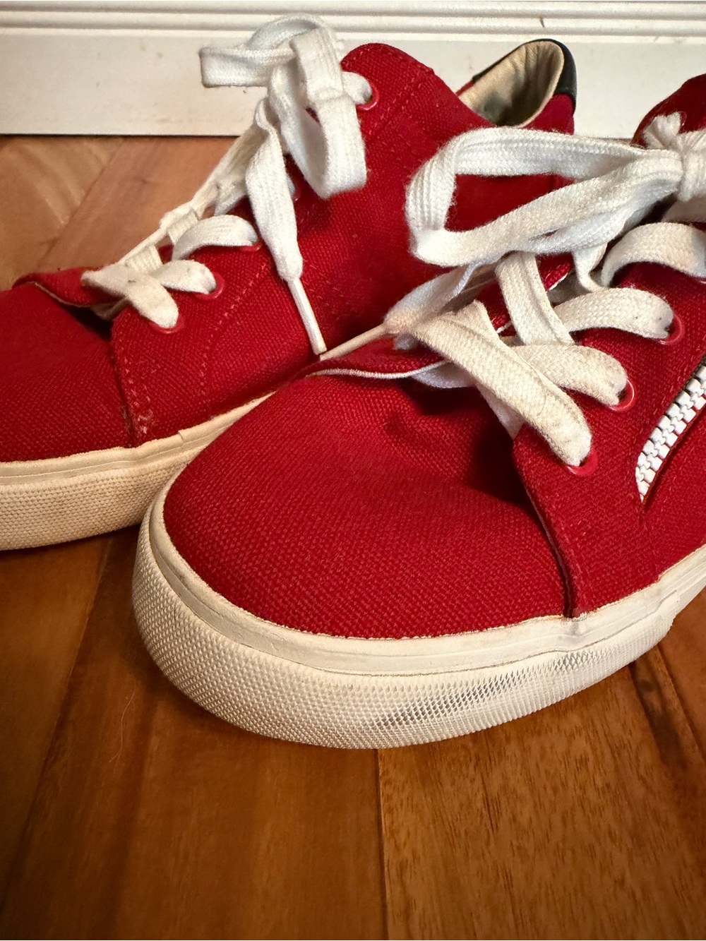 Tommy Hilfiger Women’s Red Canvas Sneaker with Navy Insole and White Trim - Picture 6 of 6